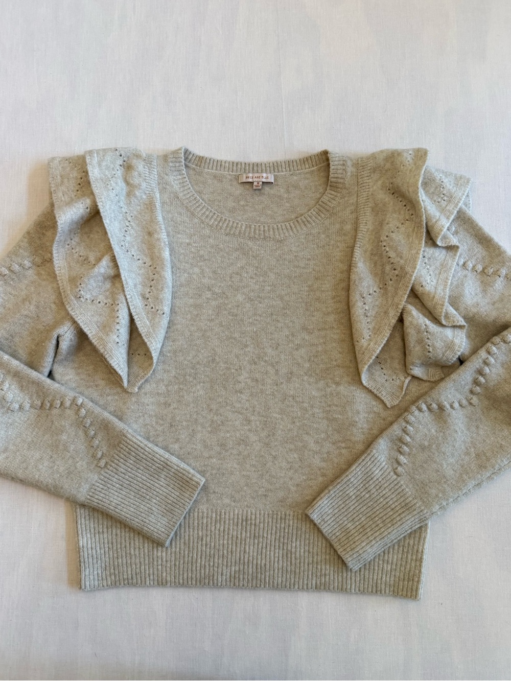Skies Are Blue Ruffle Shoulder Crewneck Sweater - M
